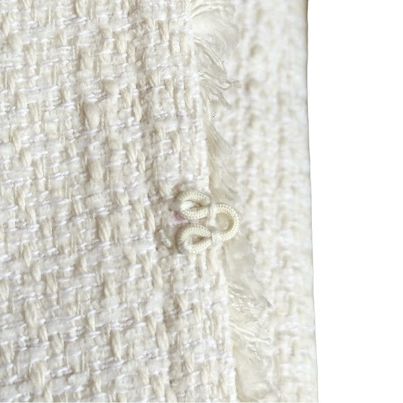 Catherine Malandrino Ivory Tweed Fringe Longline Coat Jacket Size 10 NWT Classic - Picture 7 of 11